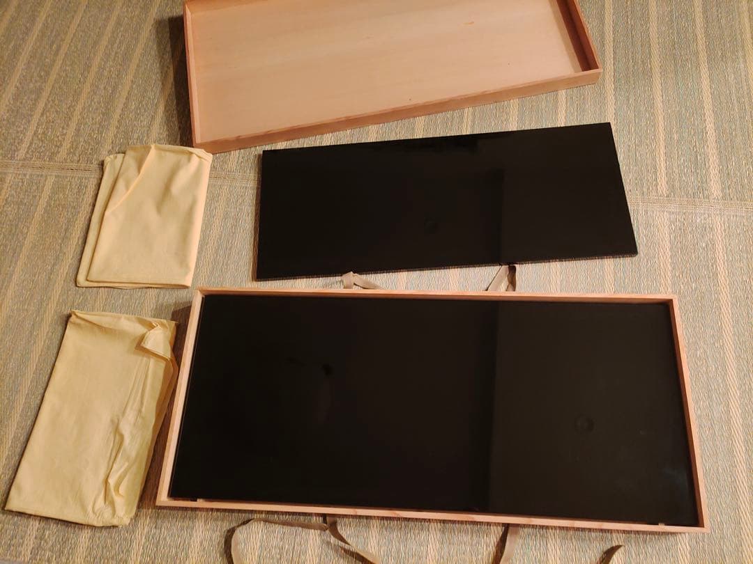 塗師岡田表寛 輪島塗 黒真塗 長板 炉用 風炉用 壱双 共箱共布 美品 無傷