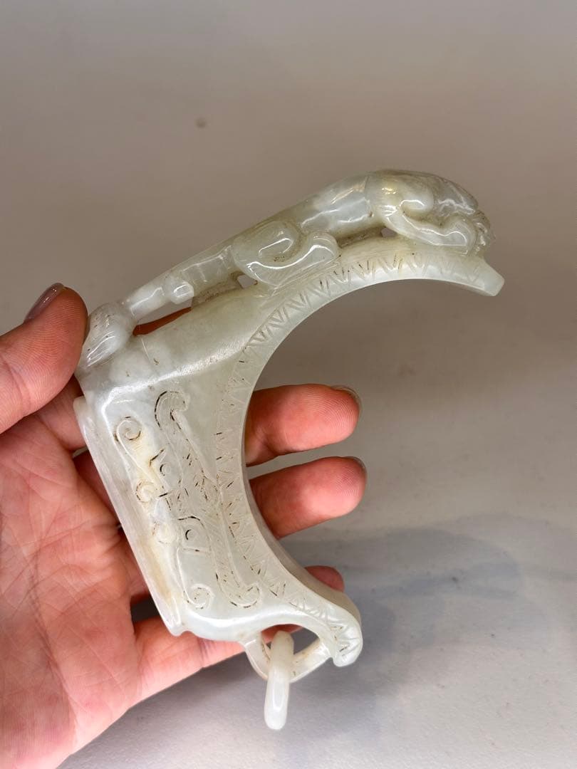 白玉 龍紋 筆架 龍彫 雕刻 文房具 古董品