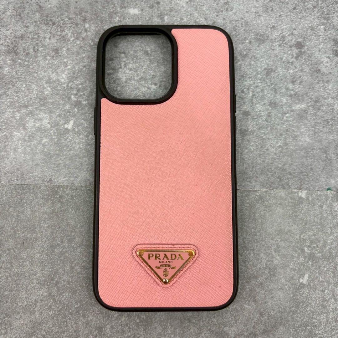 未使用級 プラダ iPhone14PRO MAX スマホカバー 三角ロゴ ピンク