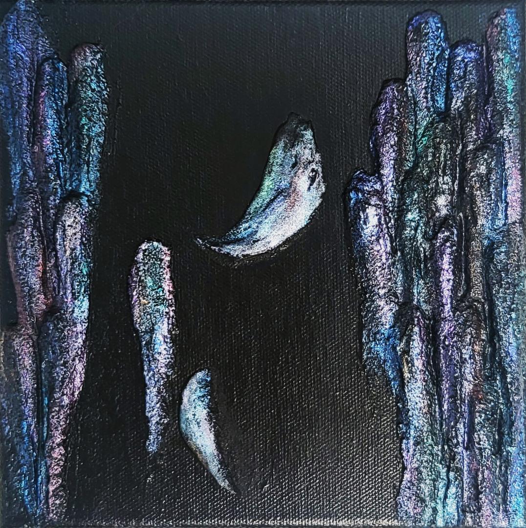 烏の濡れ羽 舞い落ちる テクスチャーアート 18×18㎝ S0 原画1点のみ