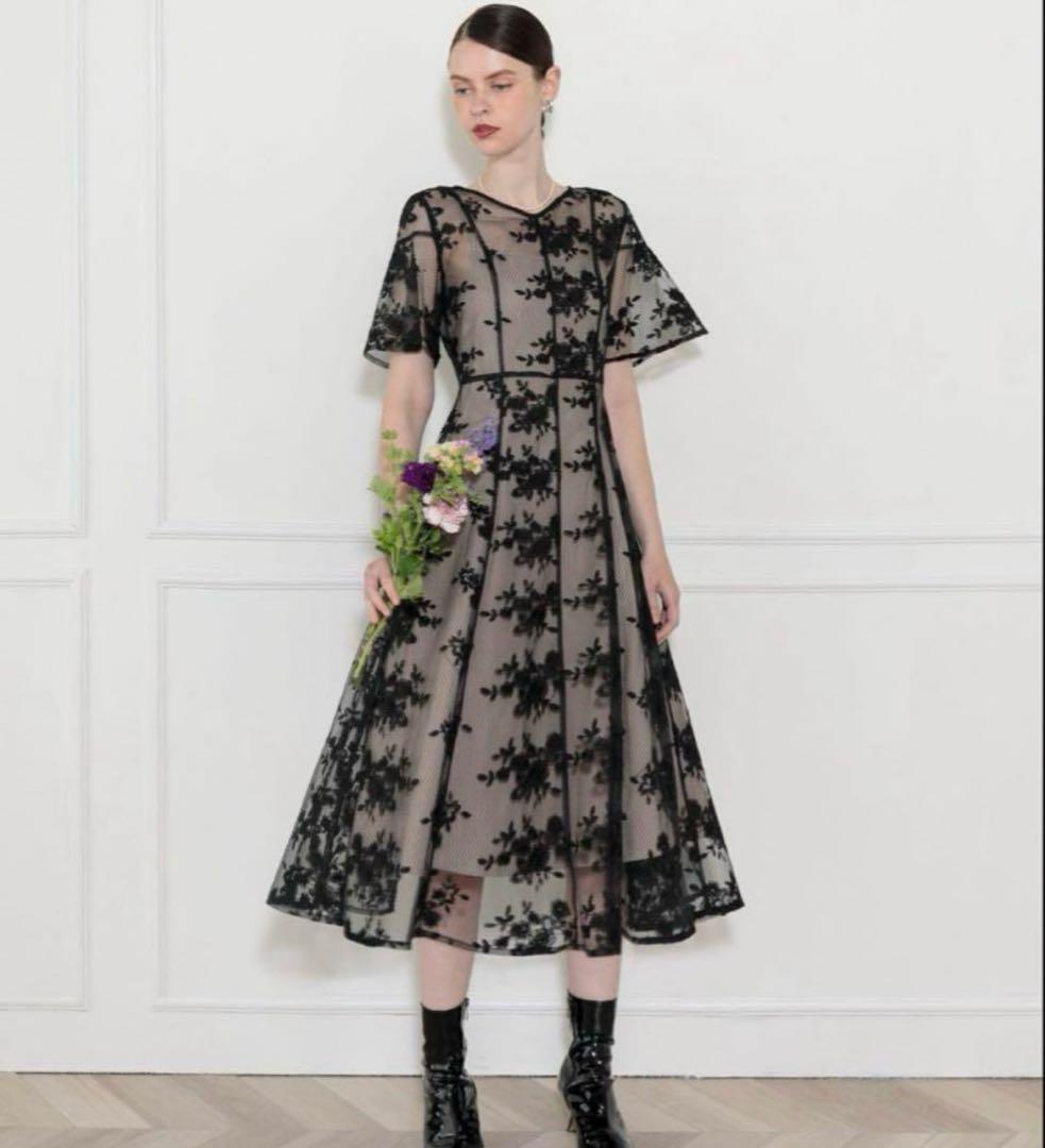 【美品】Leja 花柄後ろリボン半袖キャミワンピースセットアップドレス　S