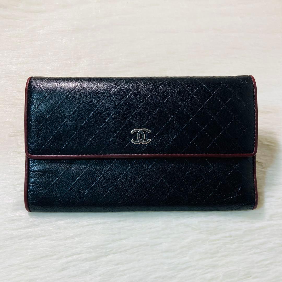 CHANEL シャネル　長財布　ロング　三つ折り　ビコローレ　バイカラー　黒
