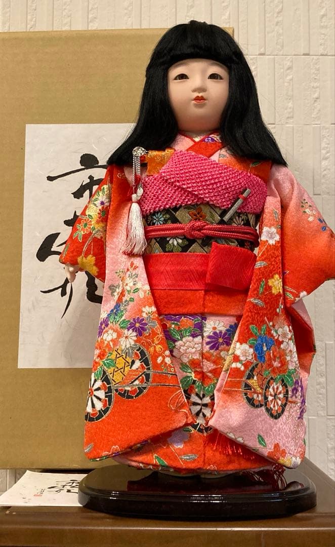 かわいい市松人形/公司作/作家物/日本製/高さ40cm/美品/紙製元箱/栞