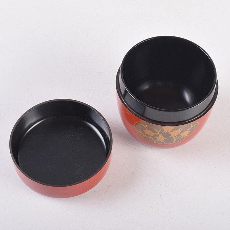 茶道具　竹内幸斎作　朱塗　貝雛蒔絵　中棗　共箱　V　8384