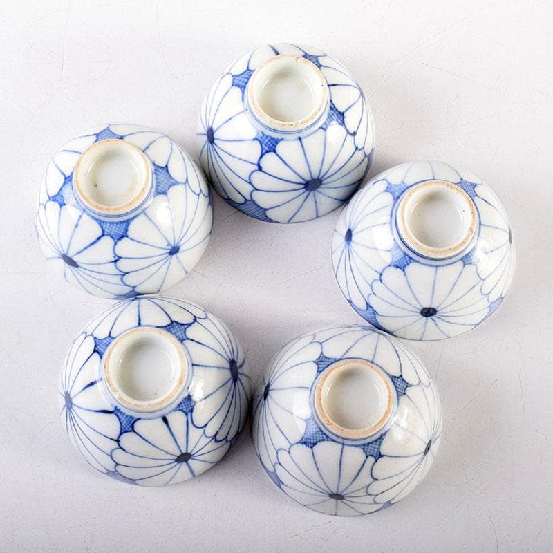 伊万里焼　古伊万里　染付　菊花文　煎茶碗　5客まとめて　C　7960