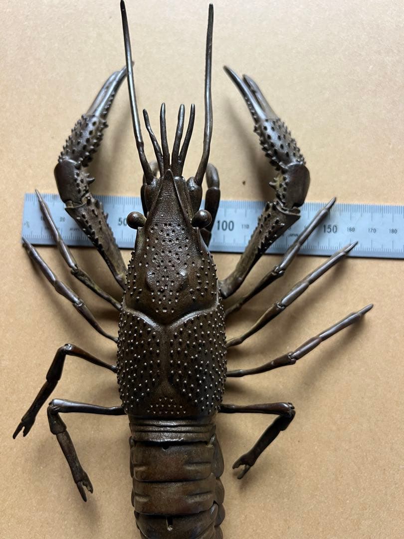 古銅 自在ロブスター 龍蝦 置物 長約27CM
