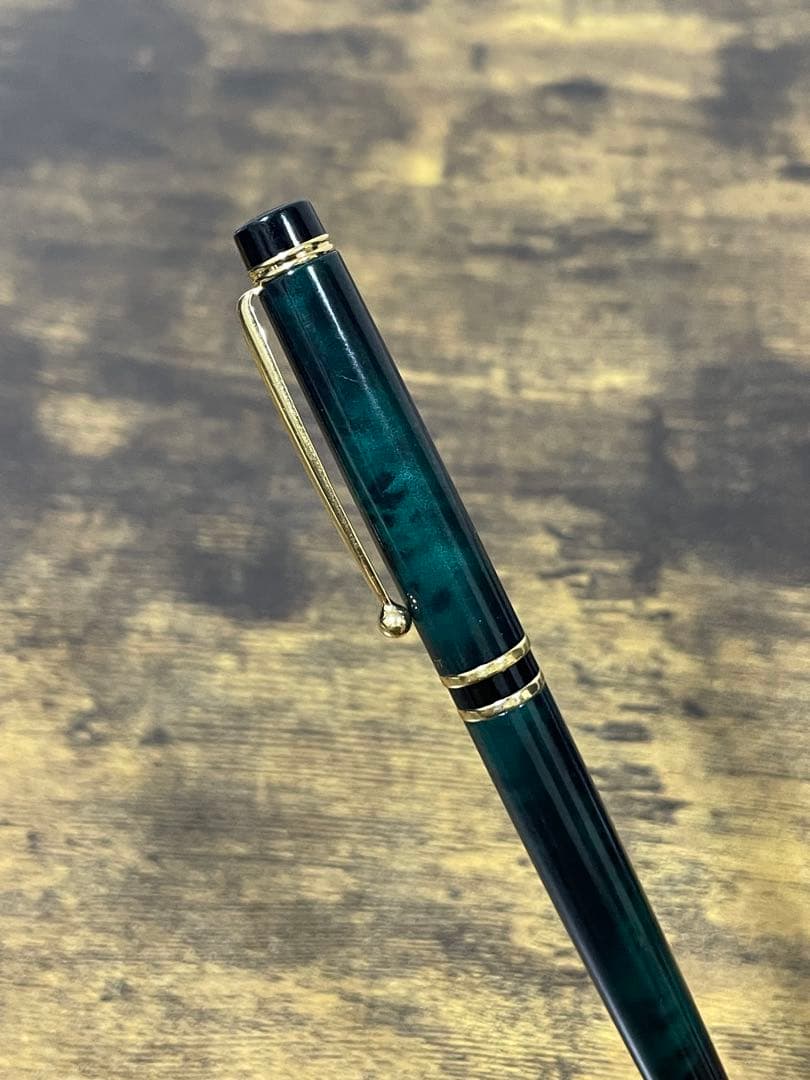 試筆のみ　1995年製　旧型　グランセ　14金　細字　グリーン　マーブル　万年筆