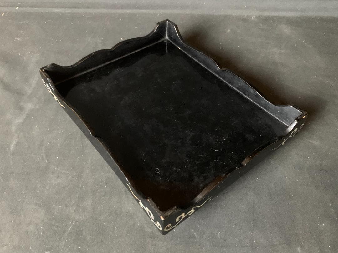 青貝 螺鈿細工 橋風景図 木製 黒塗 文庫 硯箱 書道具 866