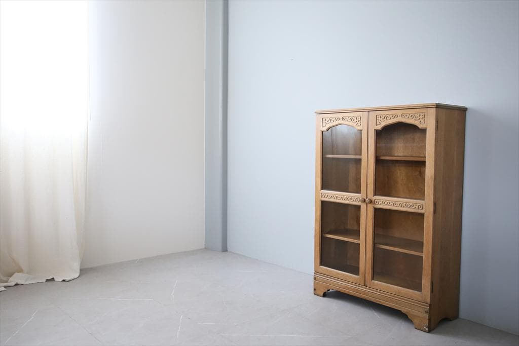 英国アンティーク木製ブックケースキャビネット/本棚/食器棚/飾り棚(91-254