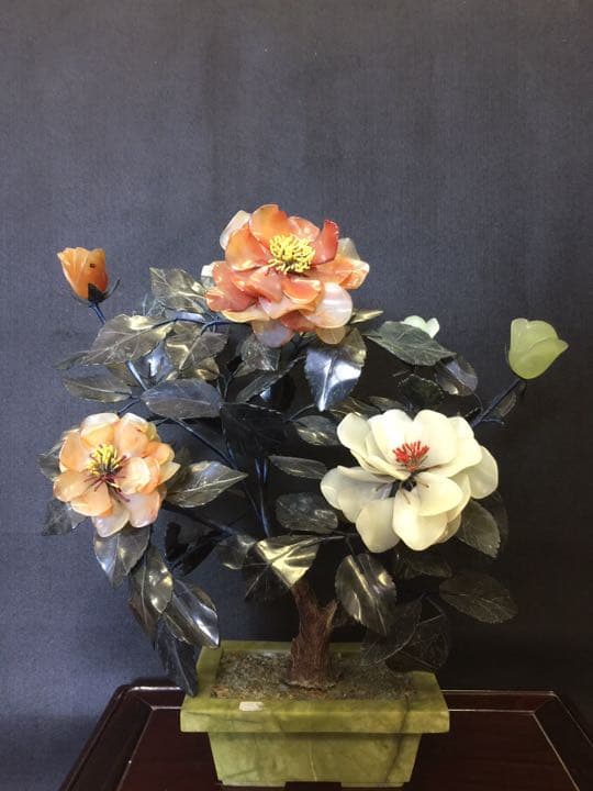 玉石盆栽置物 白玉 墨玉 瑪瑙 綠玉