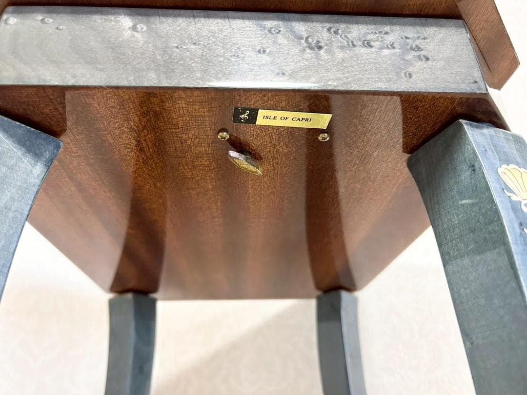 【状態良好】サイドテーブル オルゴール内蔵 猫脚 花柄インレイ 木製テーブル