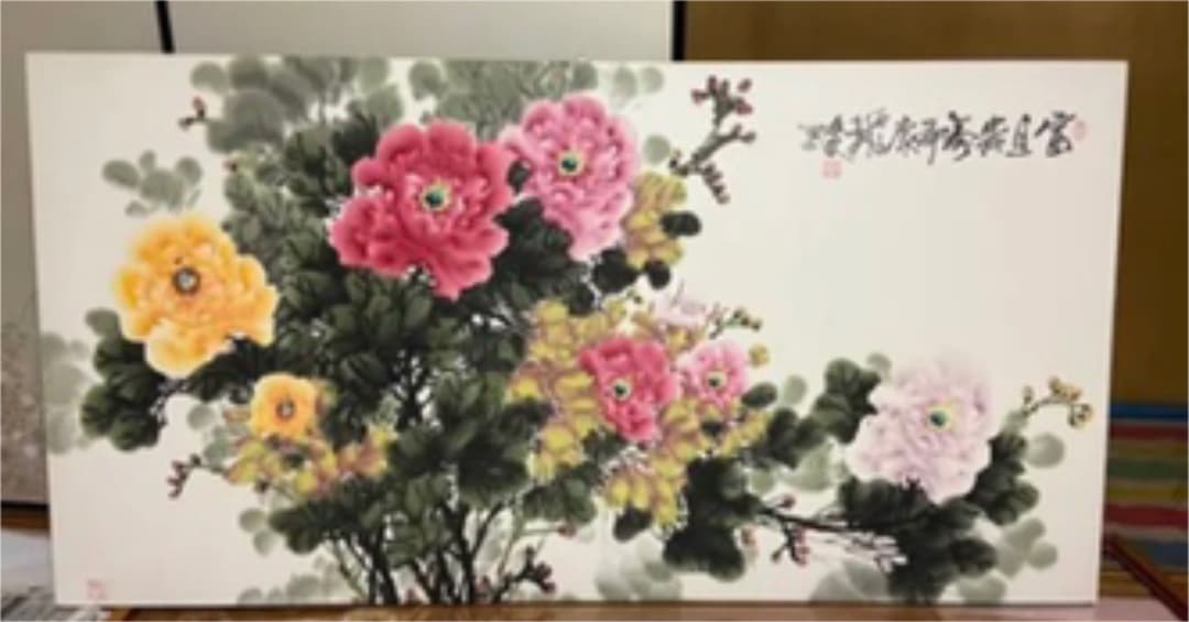 特大サイズ　牡丹の水墨画