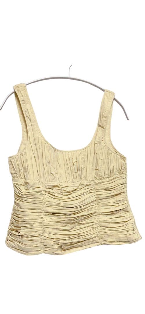 ベージュ プリーツ加工 タンクトップ ビスチェ