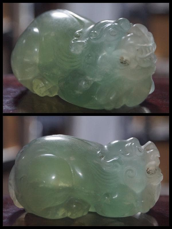 清時代天然水晶 細工彫り可愛らしい貔貅 ヒキュウ 狛犬 置物 装飾品 財神開運