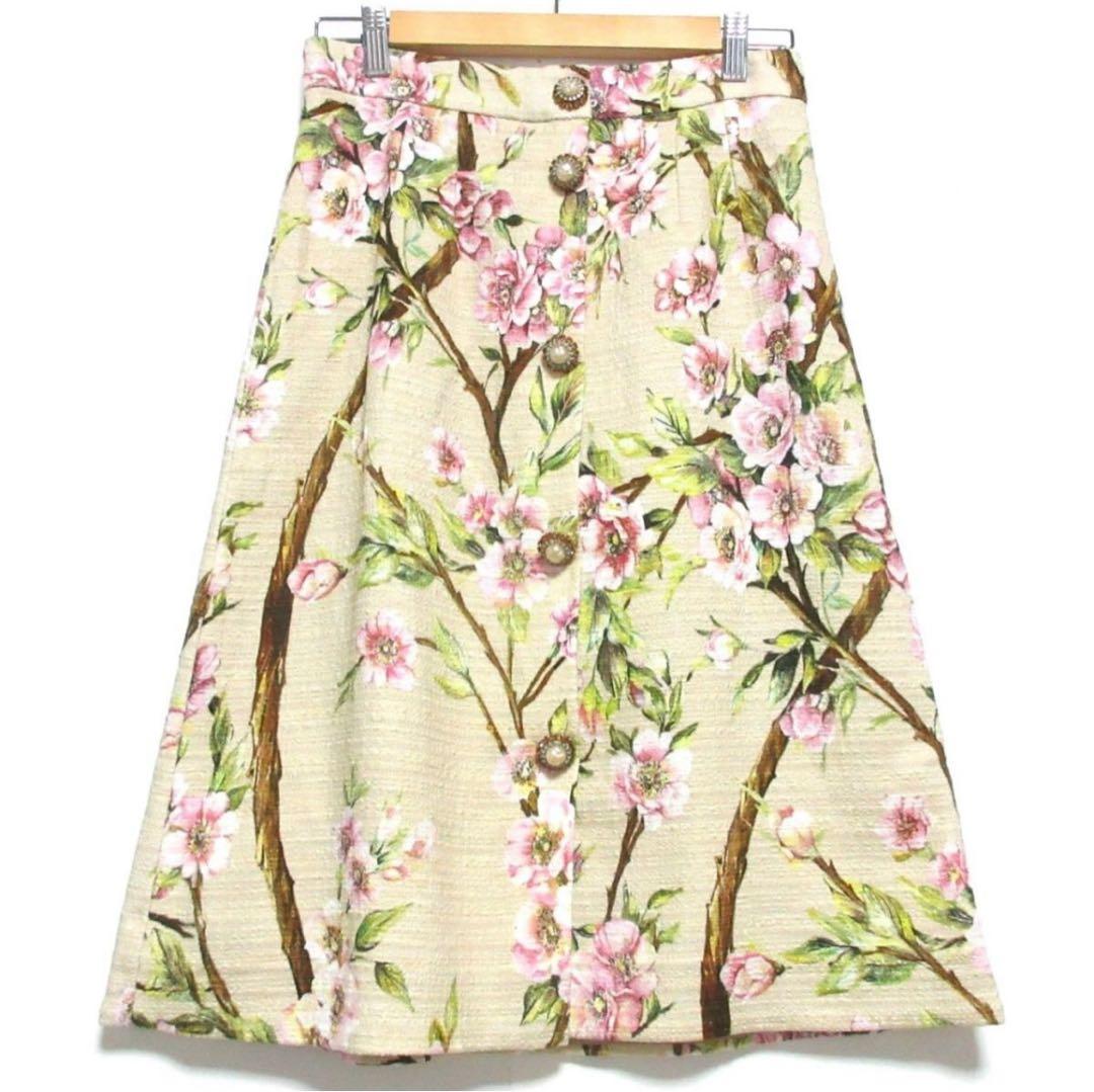 美品 ドルチェ&ガッバーナ ドルガバ ツイードスカート フレア 花柄 40 m