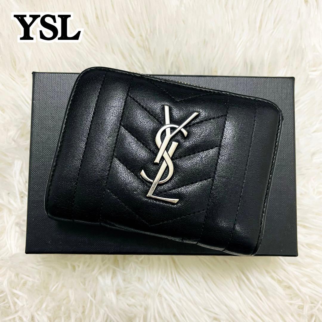 極美✨サンローラン 二つ折り財布 カサンドラ キルティング レザー 黒