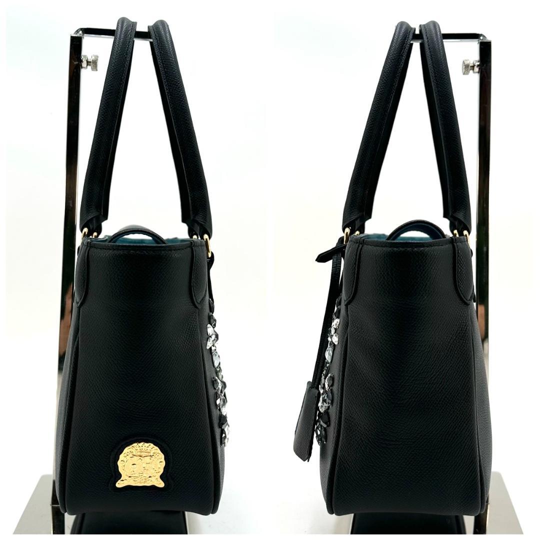 A.D.M.J. スワロフスキー ビジュー ハンドバッグ トートバッグ ブラック