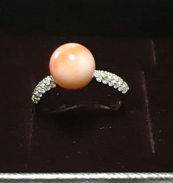 珊瑚とダイヤのK18リング15号サイズ