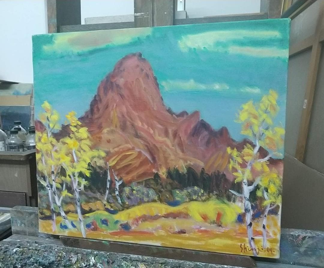 絵画 油絵 P10「烏帽子ヶ岳」