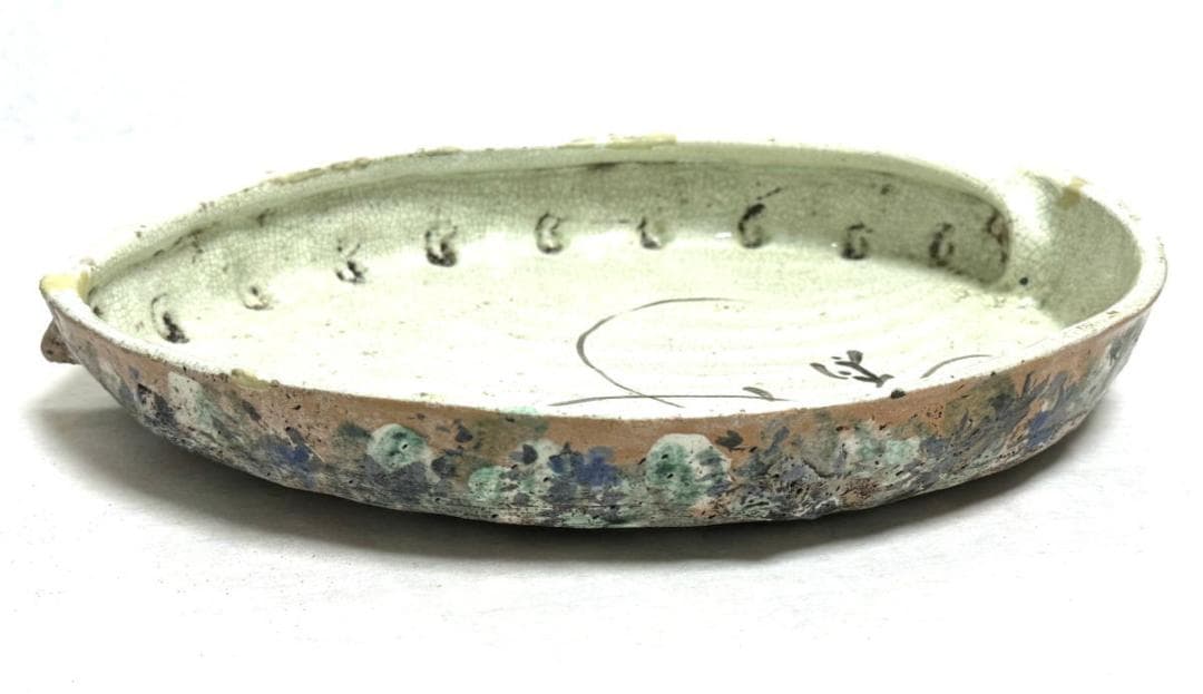 古美術 大振り鮑貝形水盤 花器 華道具 ウブ品 日本古玩 伝世品焼WWTT127