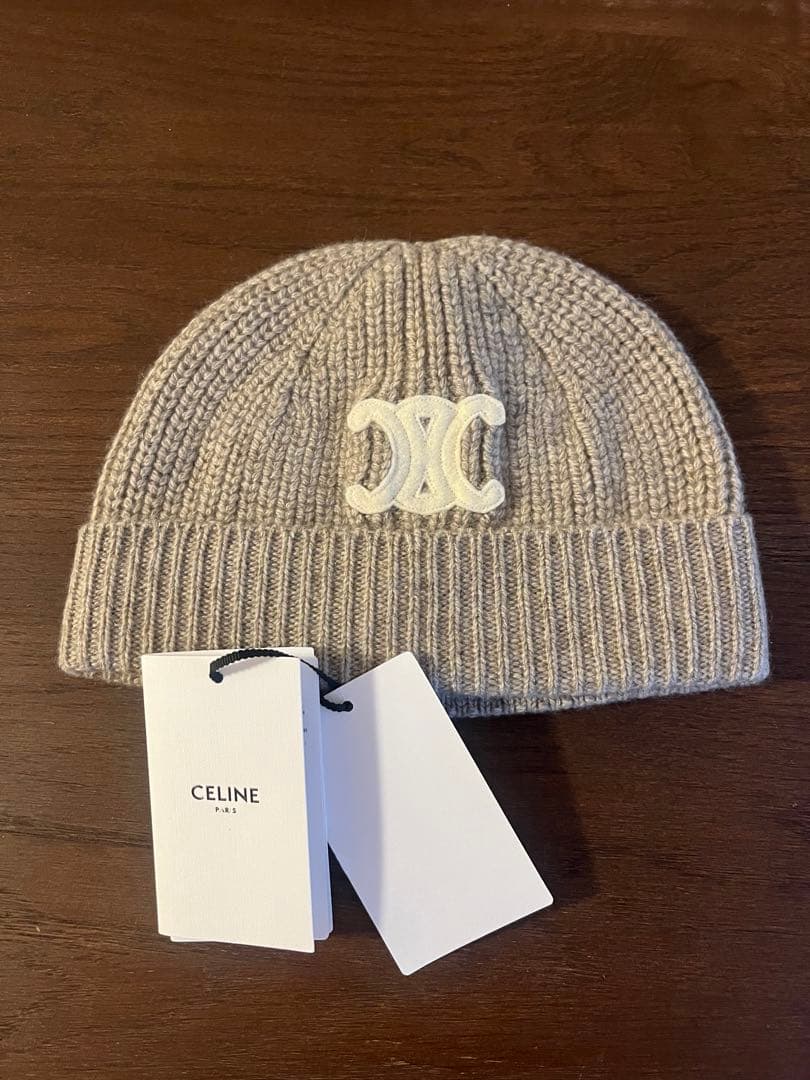【m】CELINE 定番ニット帽 グレージュ★入手困難★