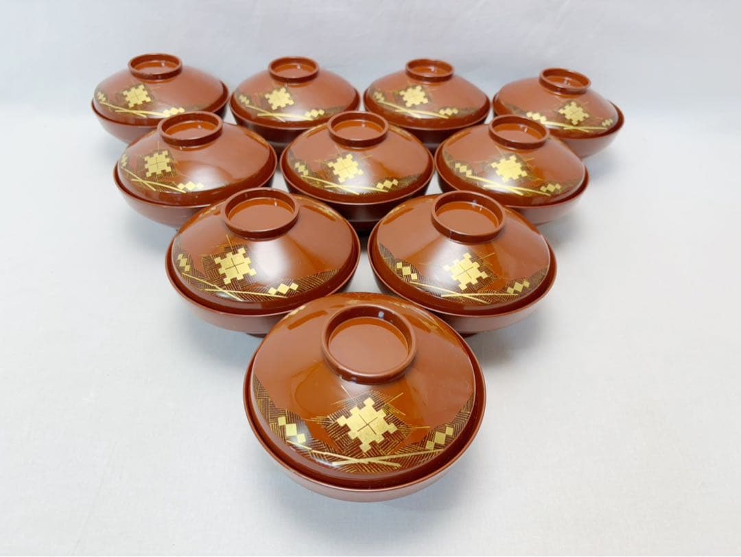 ほぼ未使用 懐石道具 木製朱塗 吸物椀 十客揃 蒔絵付 汁椀 木箱