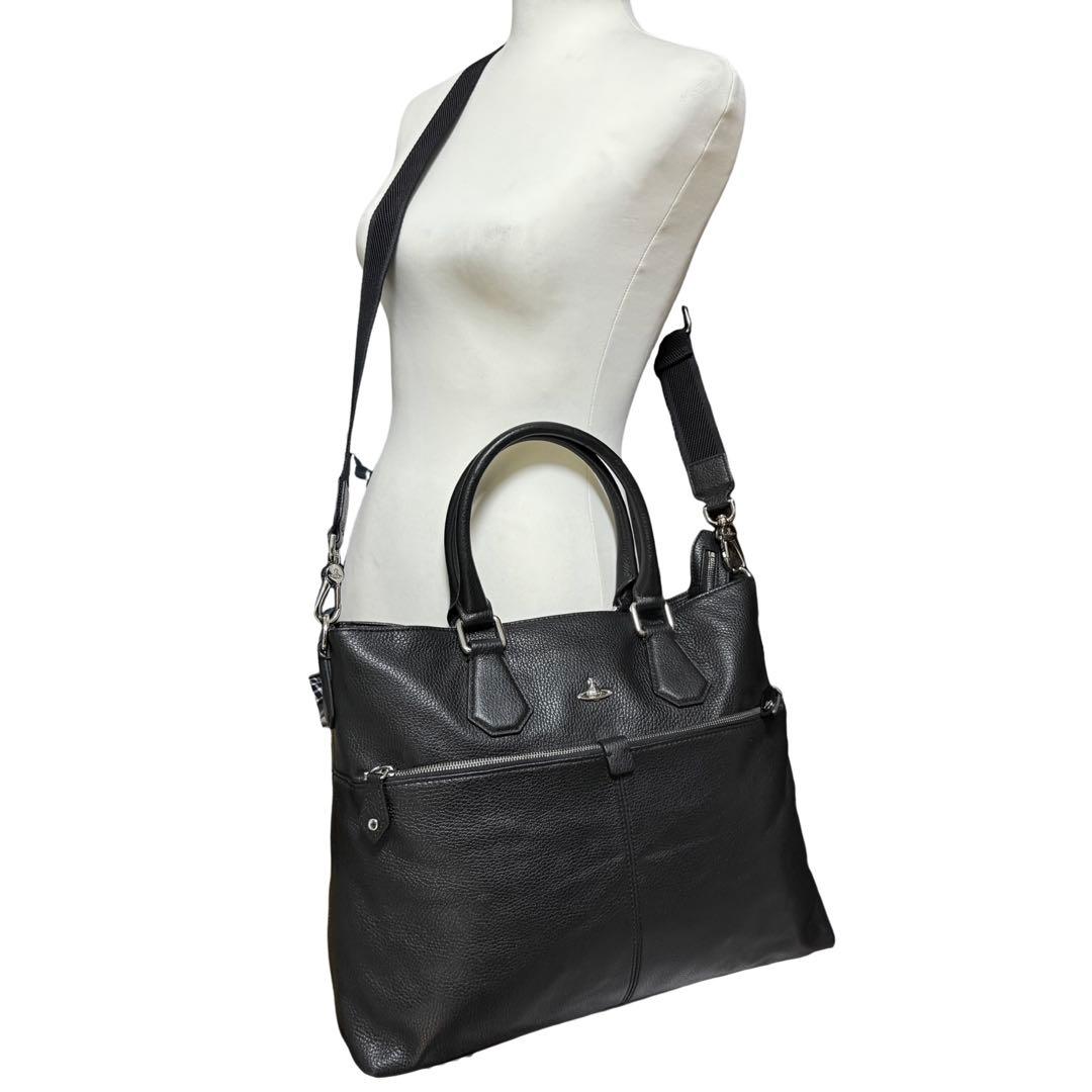 【A4対応/美品】ヴィヴィアンウエストウッド 2wayビジネスバッグ レザー 黒