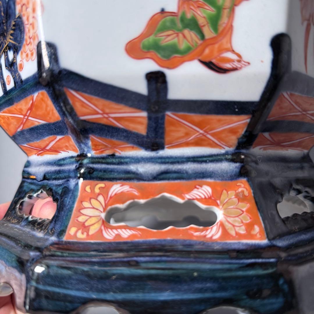 幕末〜明治期　染錦美人図大鉢　盆栽　植木鉢　高さ26cm　直径37.5cm