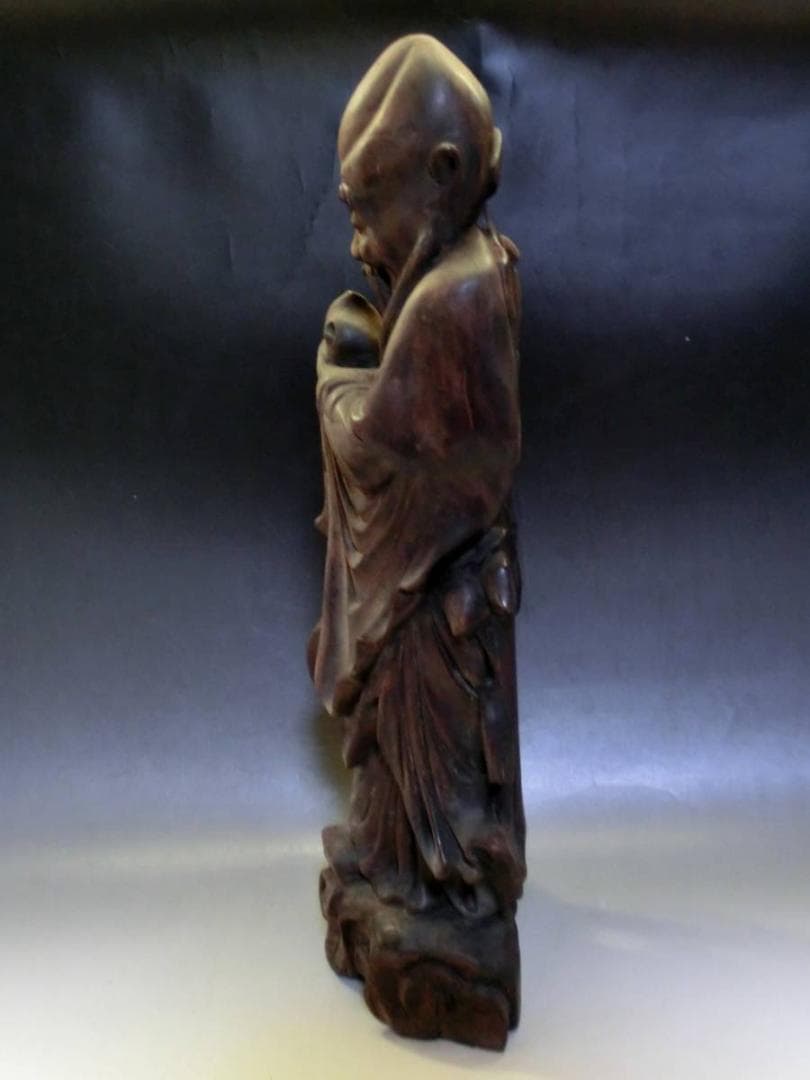 置物●古い人物像 唐木彫り 寿老人 桃持ち オブジェ 古美術 時代物 骨董品■
