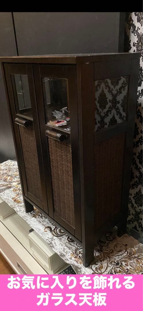 希少♦️高級 キャビネット♦️アジアンリゾート♦️天板 サイド ガラス 飾り棚♦️送料込