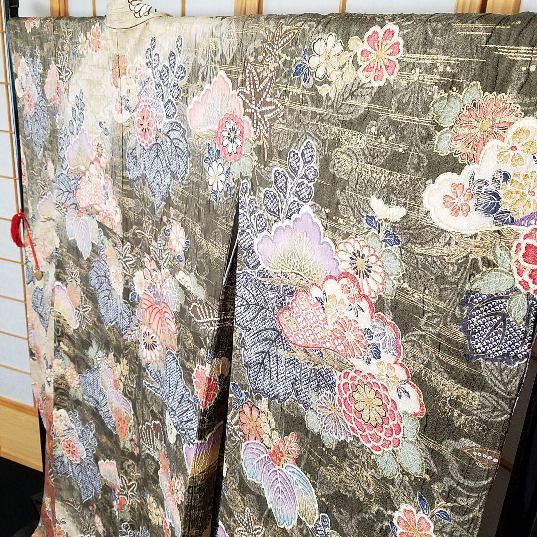 【予約済】M3670【着物と帯京月花】■五三桐に鹿の子花染分友禅正絹振袖袷広衿■