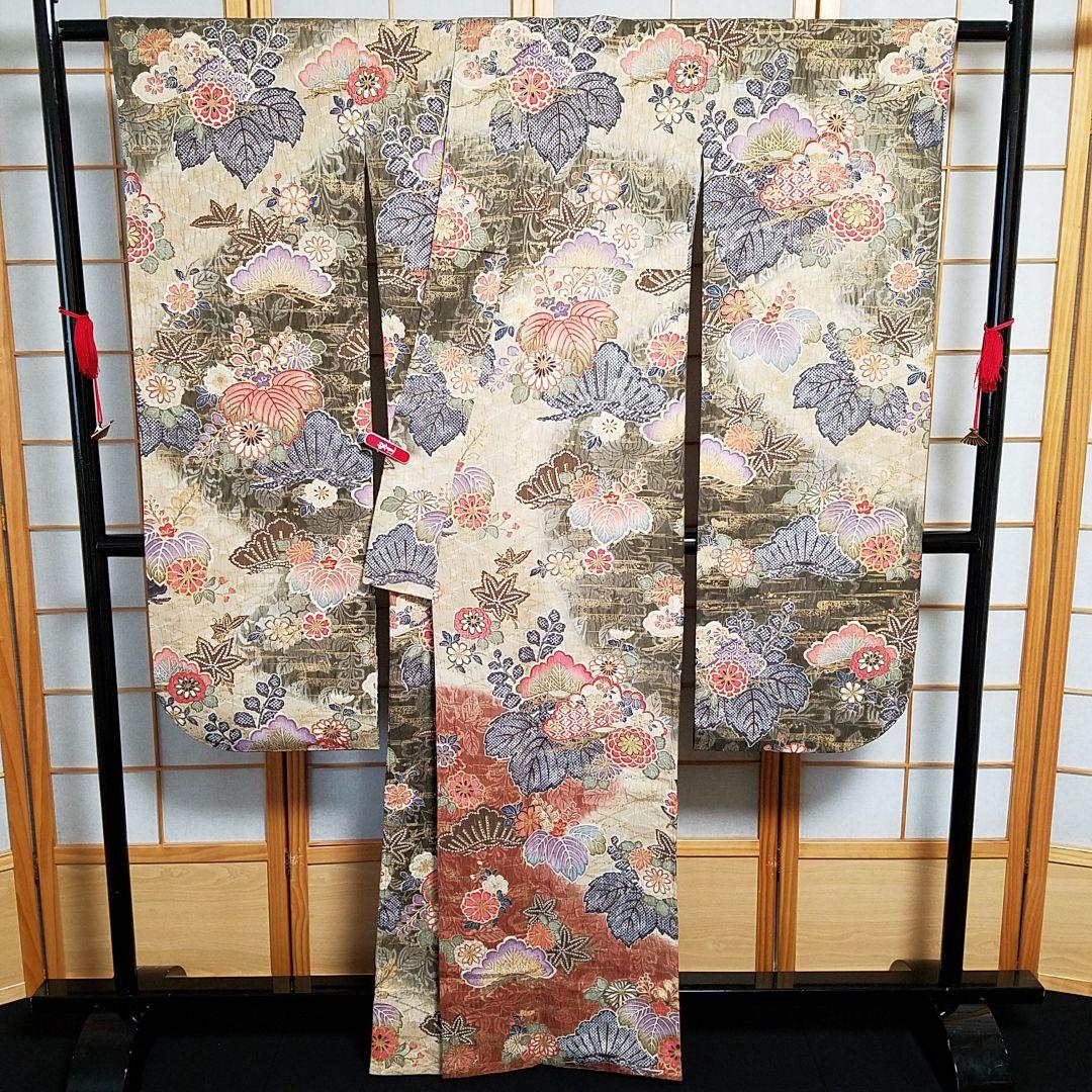 【予約済】M3670【着物と帯京月花】■五三桐に鹿の子花染分友禅正絹振袖袷広衿■