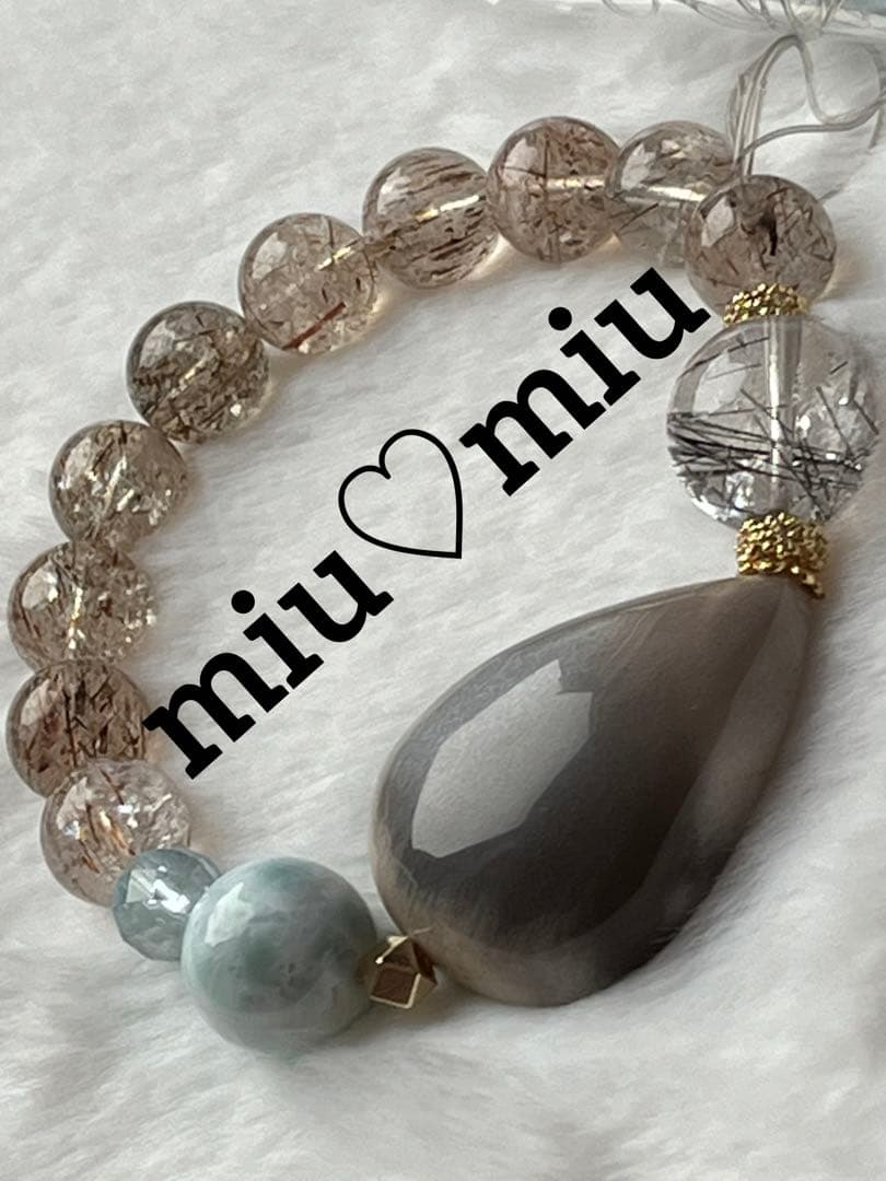 ラリマー＆大玉ブラックキラキラ✨ルチル・ブラックスーパーセブン天然石ブレスレット