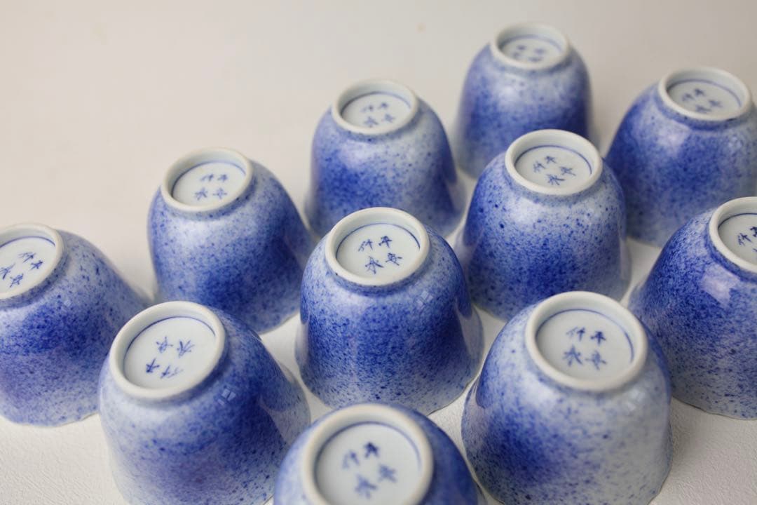 篩月庵 初代 竹泉　吹墨　花輪　お猪口　煎茶碗　ぐい呑み　湯呑 茶器 共箱布