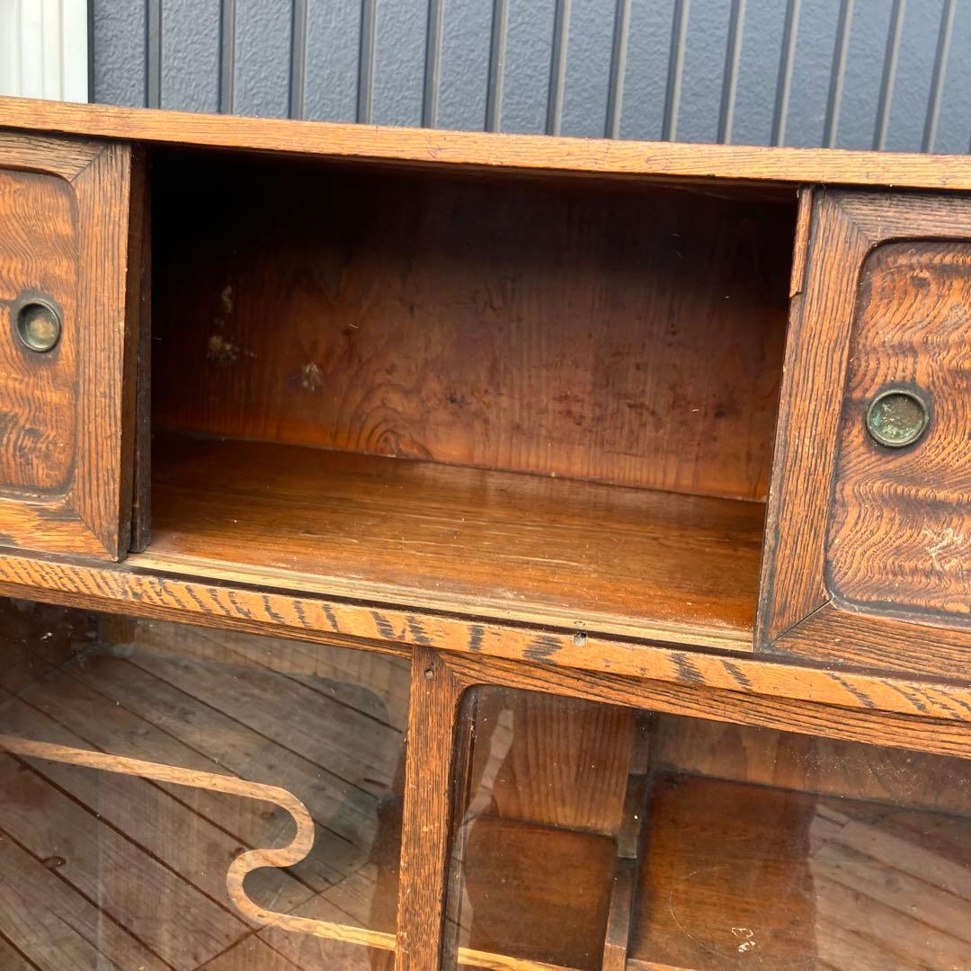 昭和レトロ 茶箪笥 飾り棚 ガラス扉 サイドボード 古家具 古民家ビンテージ