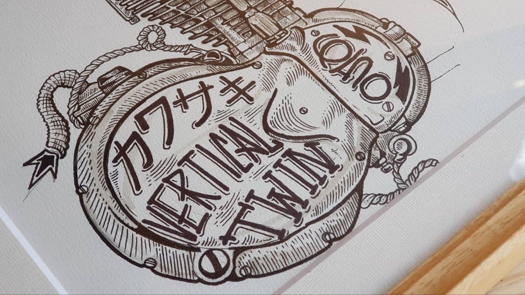 コンセプトデザインエンジンレトロバイクによるアート絵画 90's