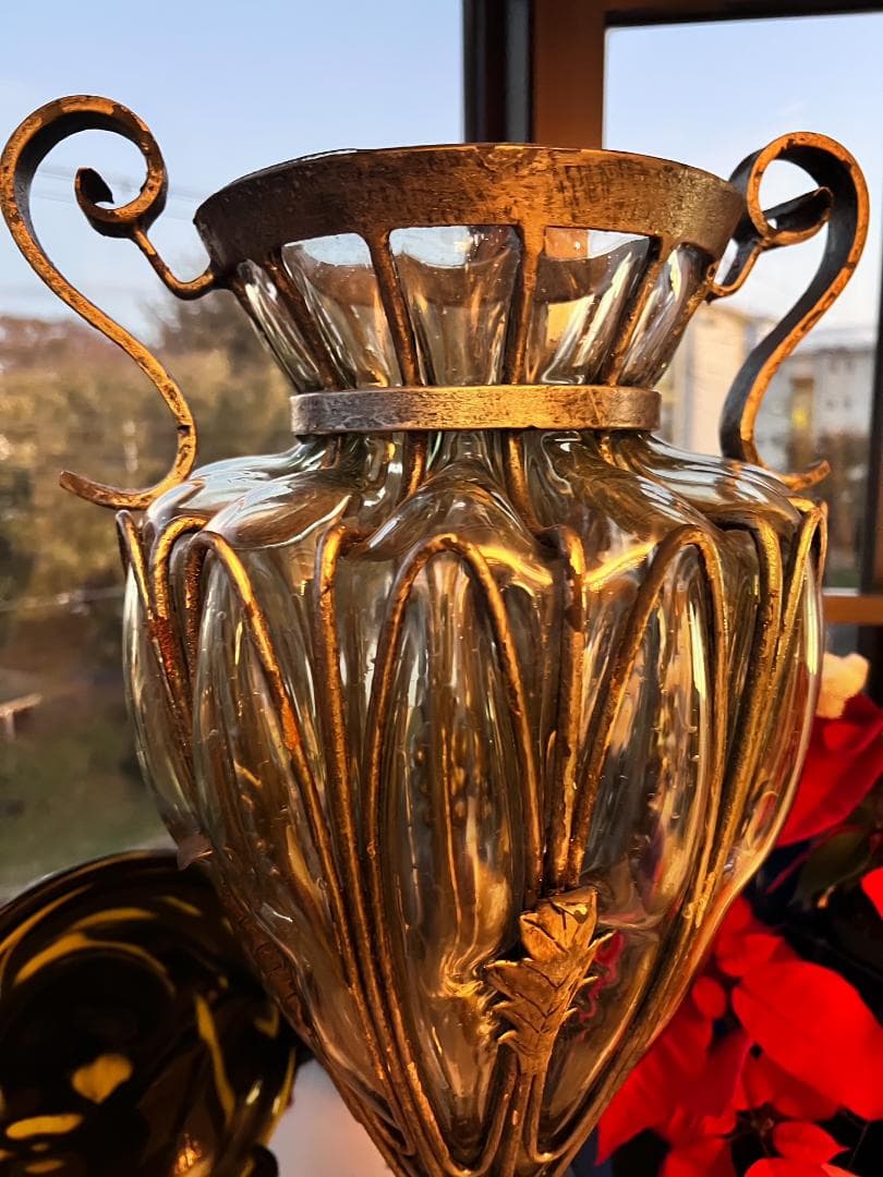 Antiqueアンティーク Ornate華やかな Glassガラス 金属 花瓶