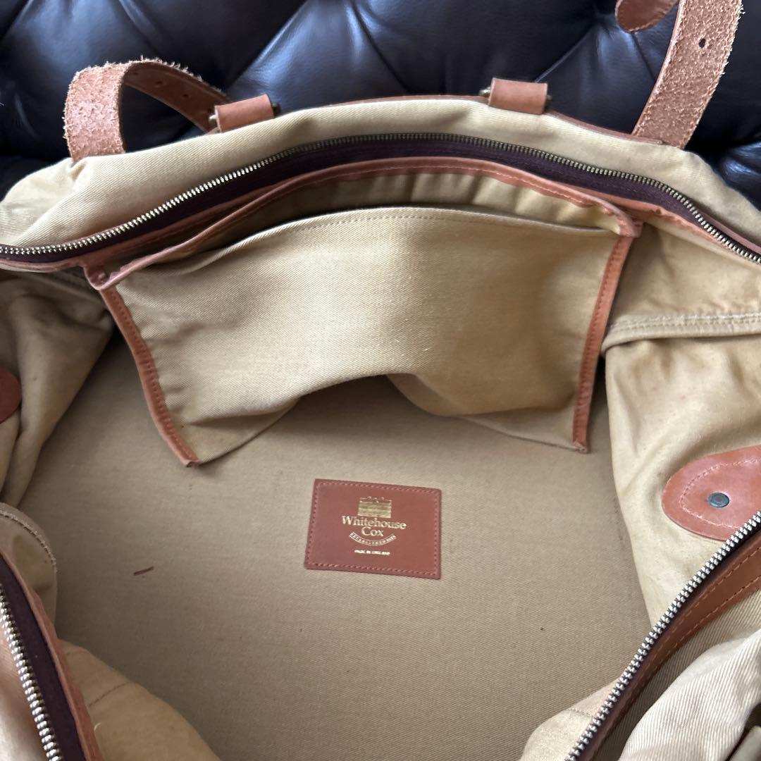 Whitehouse Cox ボストン　 キャンパス×ブライドルレザー　ベージュ