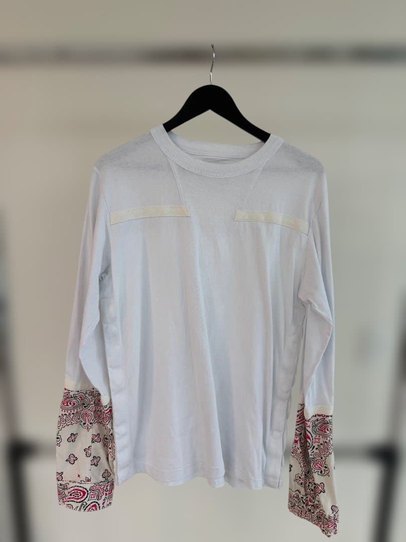 Sacai メンズ　ホワイト Tシャツ バンダナ柄 袖