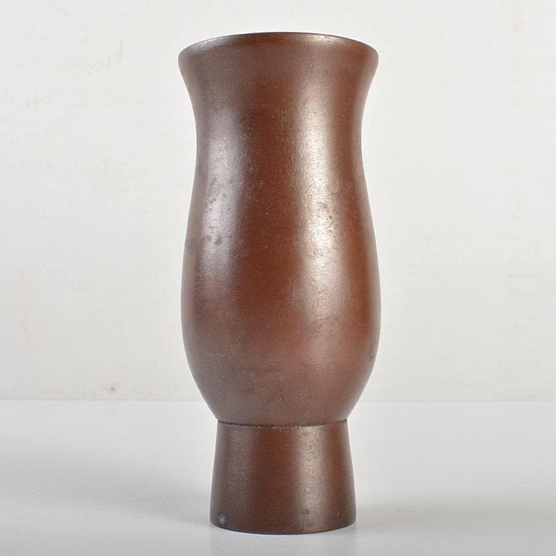 高岡銅器　鋳物師　神利作　鋳銅　蘭形花瓶　共箱　C　R7443