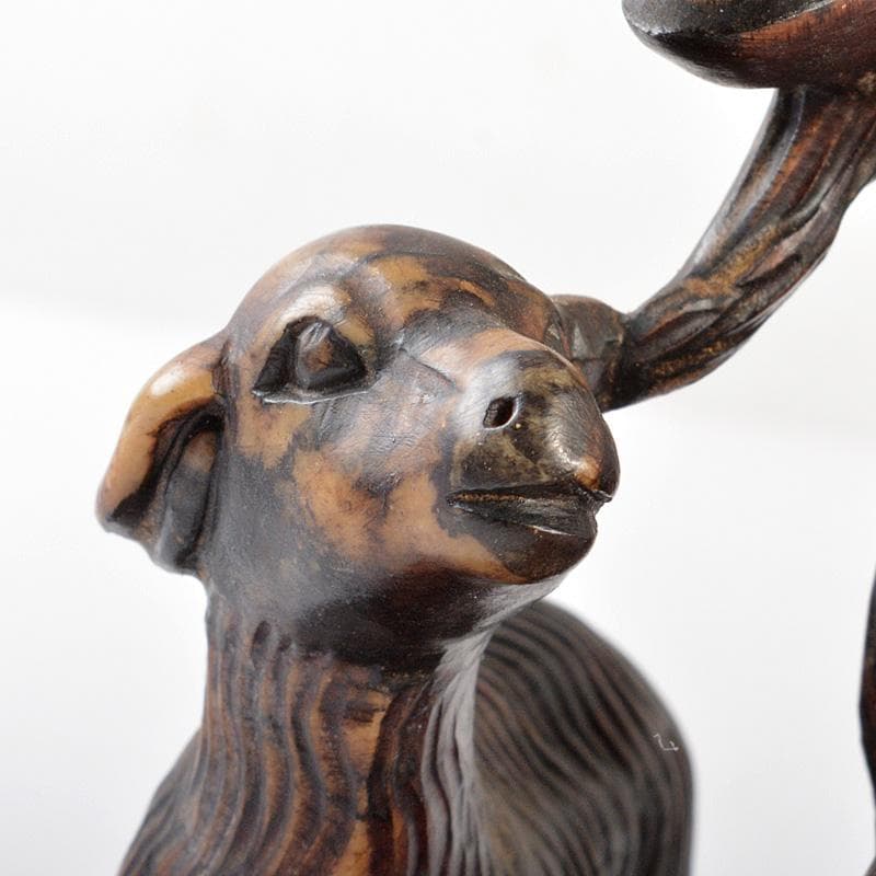 中国　玉石彫刻　羊親子　唐木台付　C　R5763