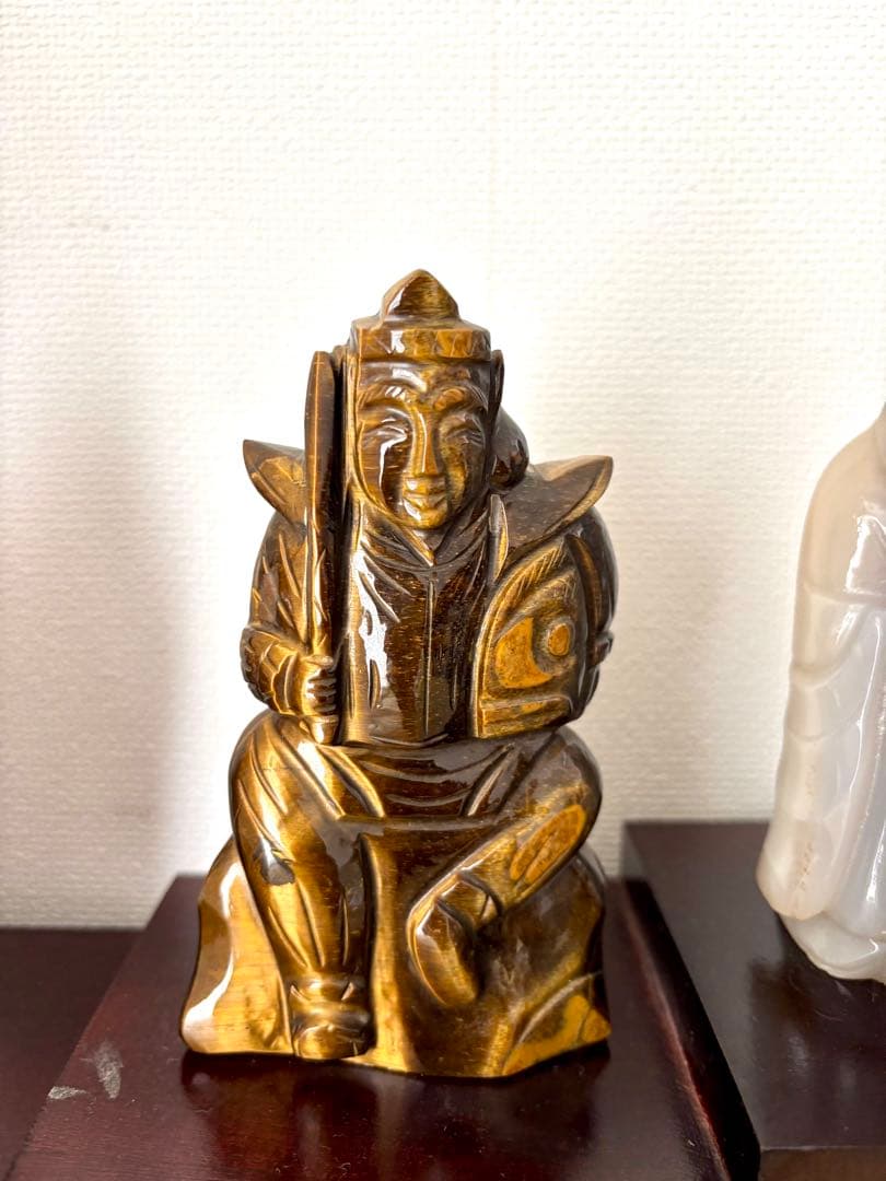 #七福神 天然石彫刻像 7体セット 木製台付き