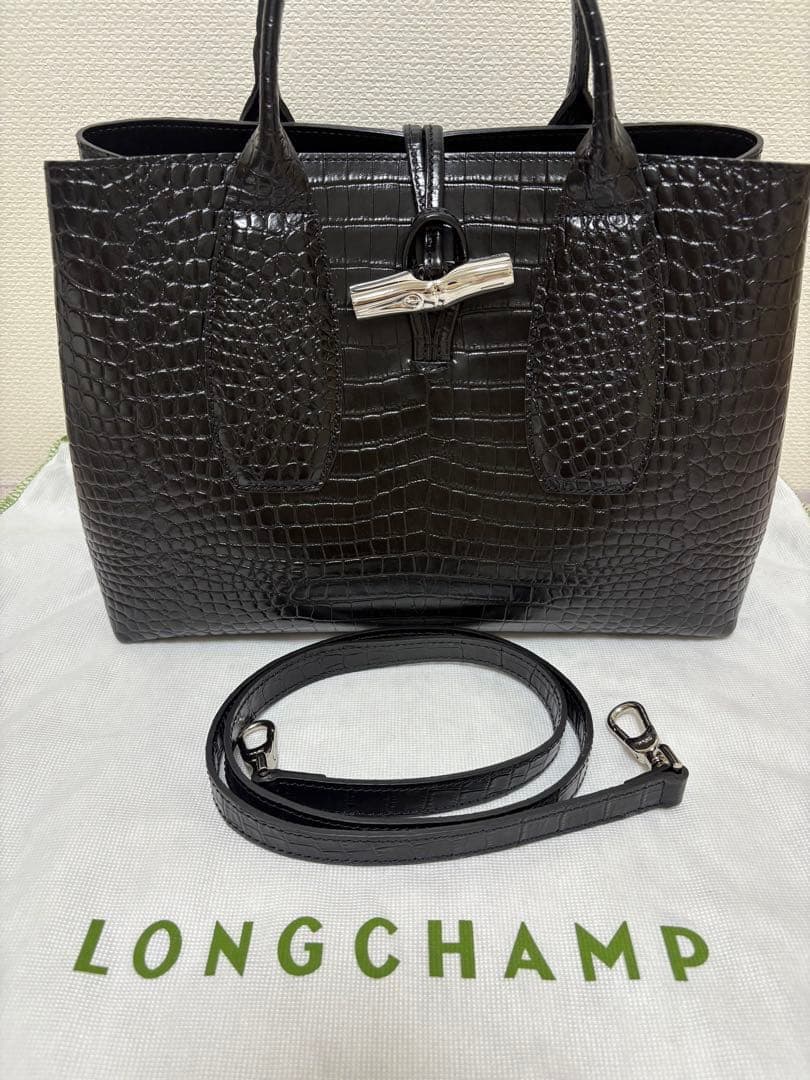 ロンシャン ロゾ M クロコエンボス ブラック レディース