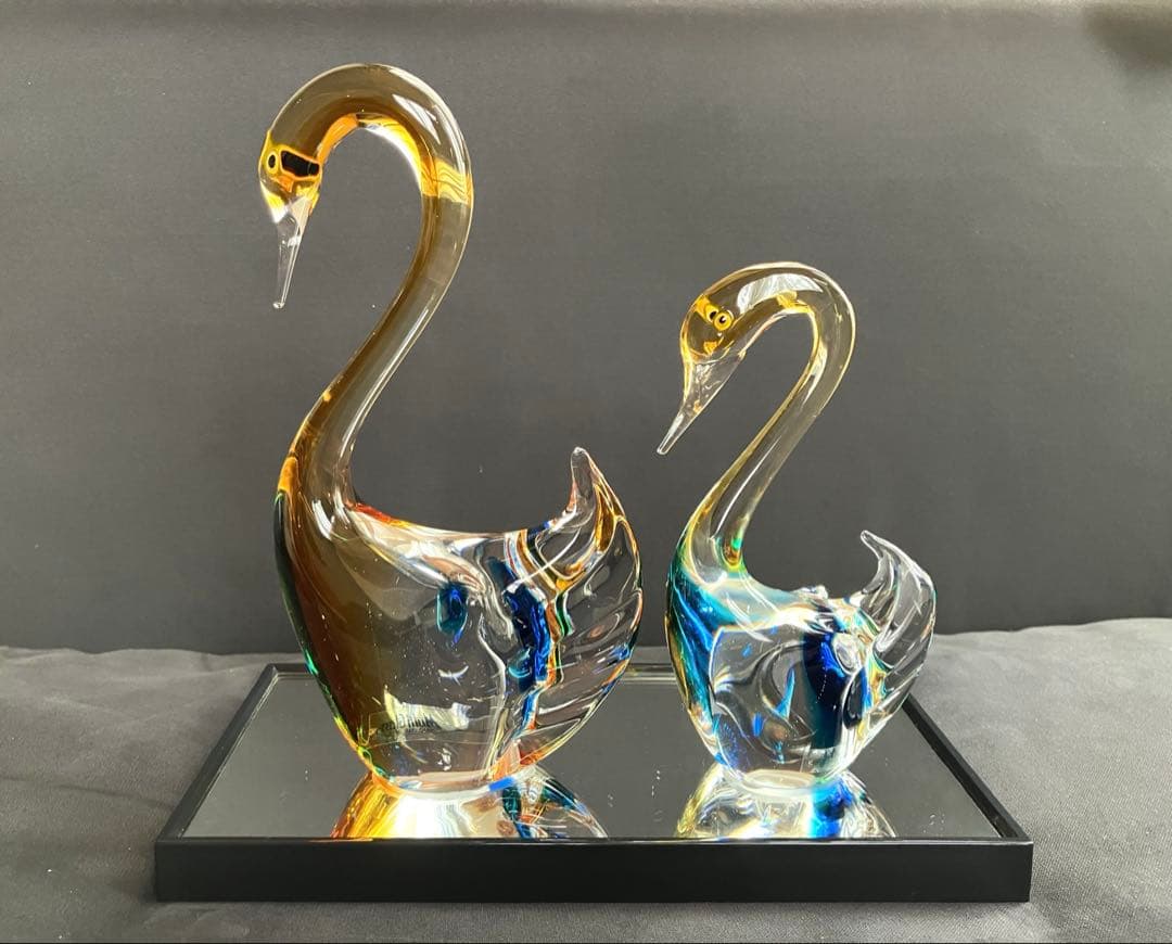 ガラス製白鳥 置物 2羽セット マルティグラス Multi Glass スワン