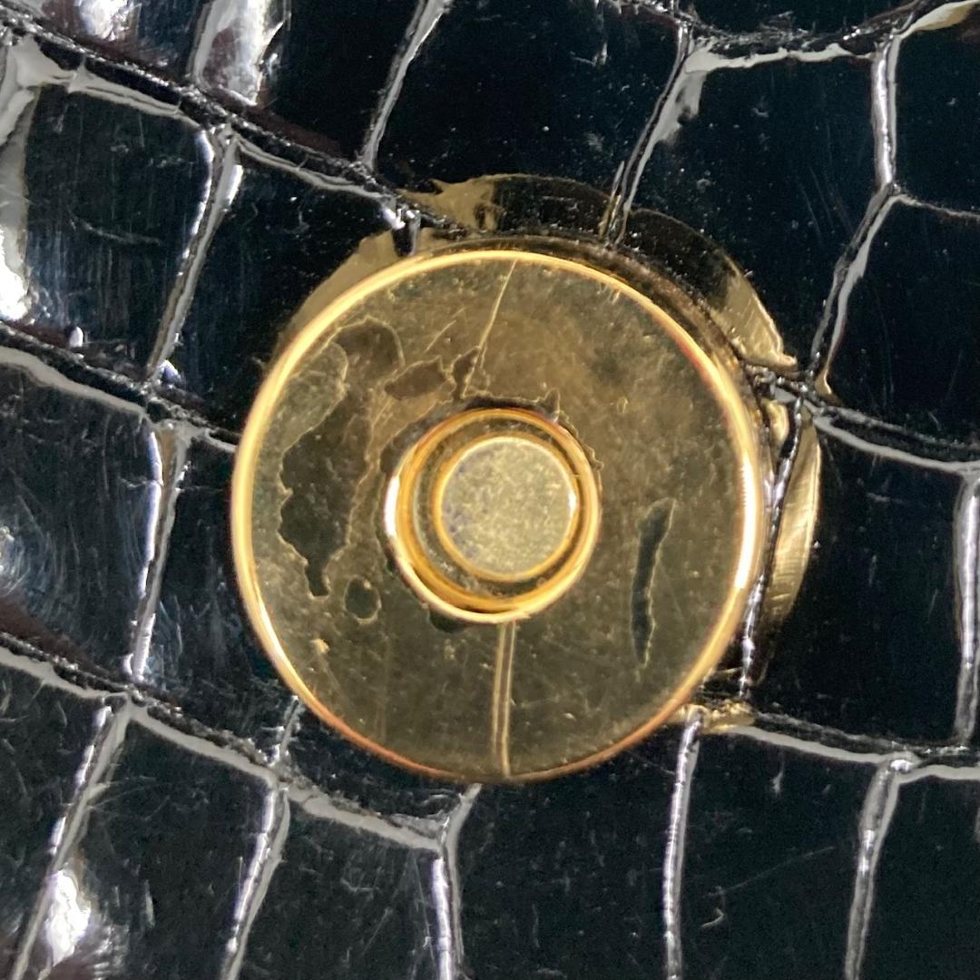 美品 クロコダイル　ハンドバッグ　高級　ゴールド金具　ブラック