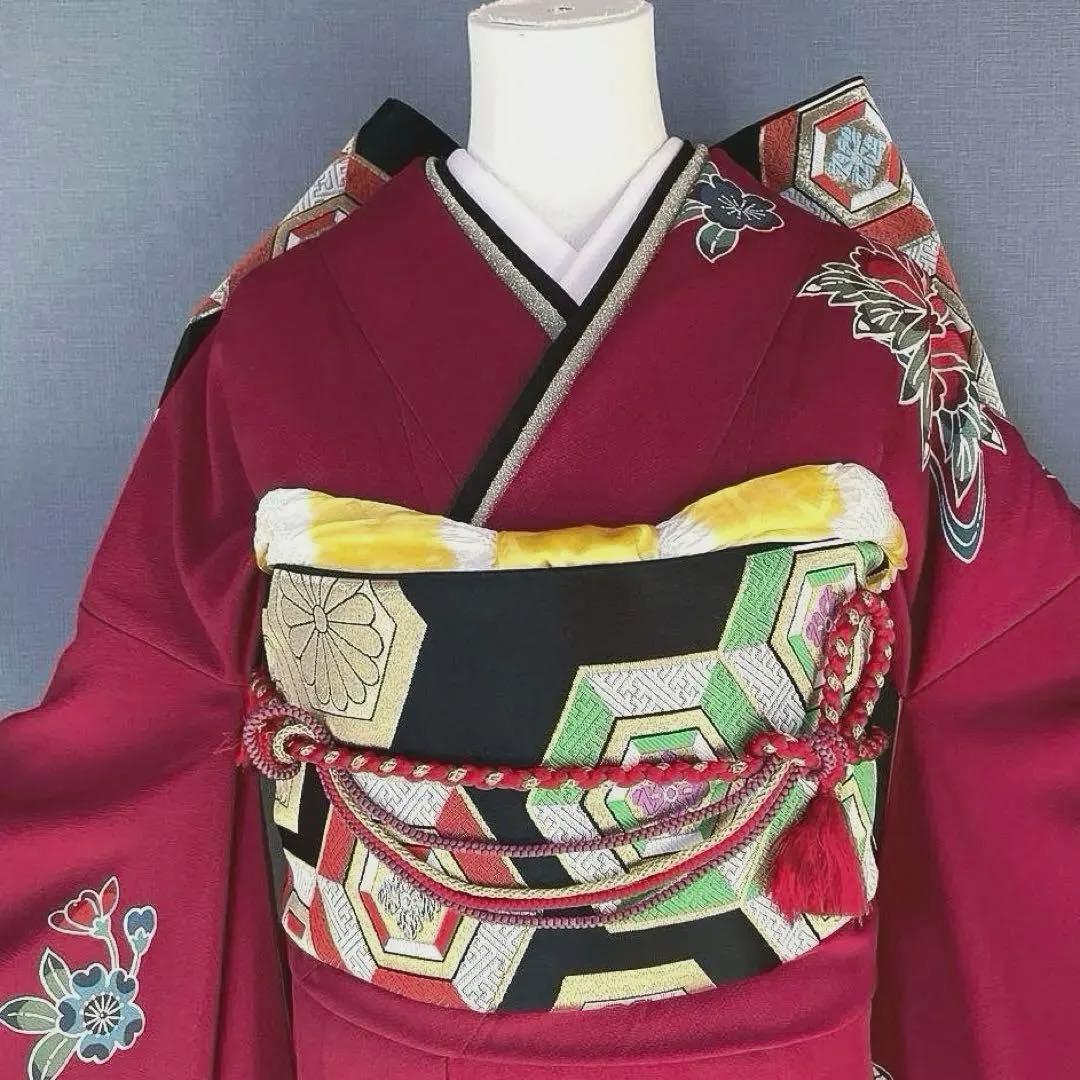 振袖フルセット　高身長　紅型　手描き友禅　成人式振袖　振袖　裄丈71 赤