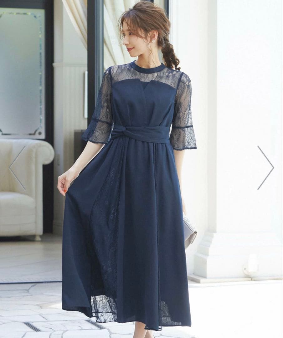 【niana】ビスチェ風ハイネックレース結婚式ワンピース