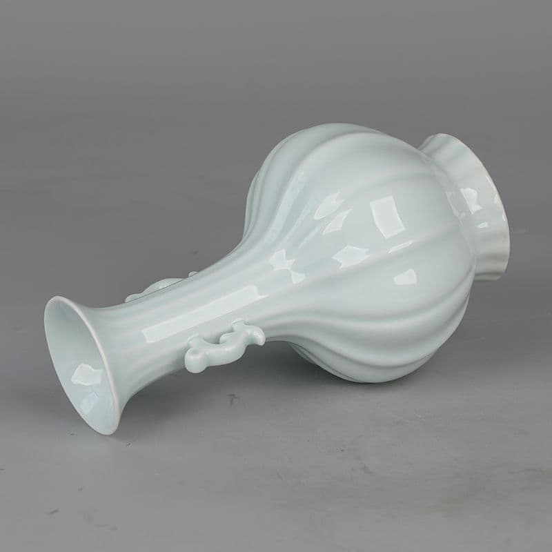 宋湖田窯影青釉瓜稜双耳瓶 景徳鎮 陶磁器 装飾品 現代工芸品美術品 置物