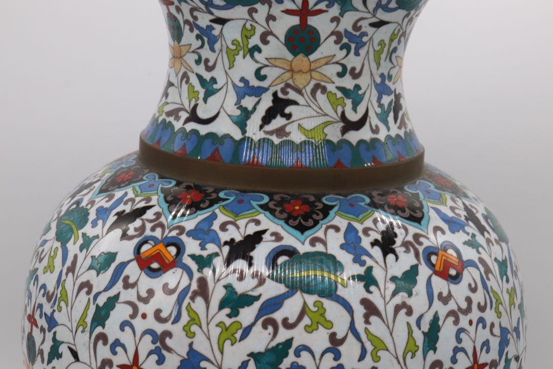 岐No33 中国七宝焼　大瓶　銘あり　アンティーク　送料込み0504