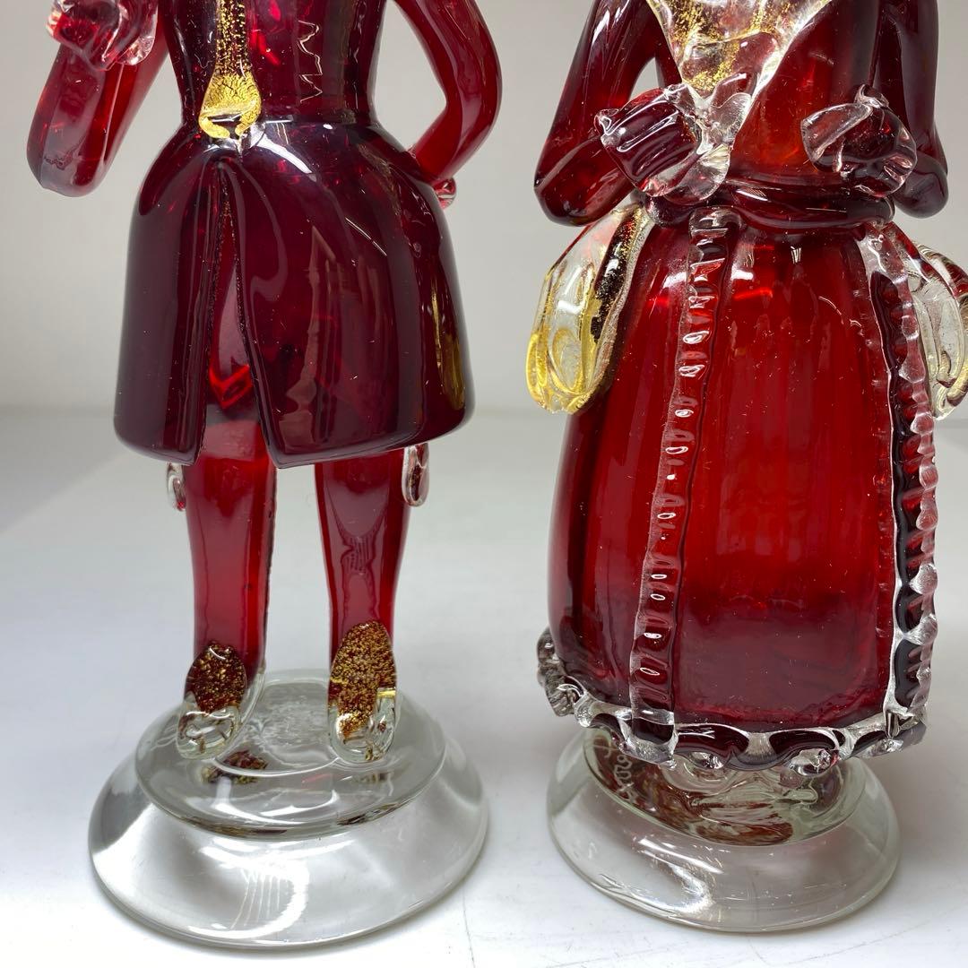 ムラーノ　ベネチアングラスフィギュリンペア高さ18.7・18㎝東な7-0305③